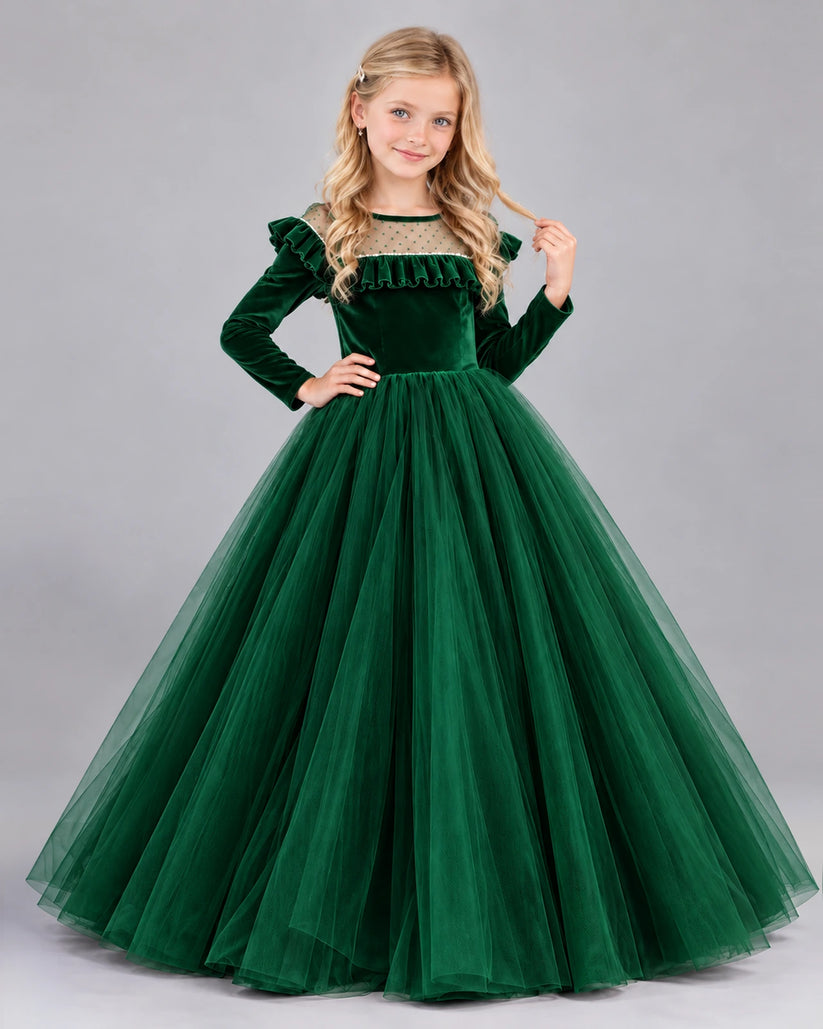 Dark Green Ball Gown Girls Formal Dress Front