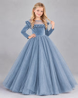Dusty Blue Ball Gown Girls Formal Dress Front