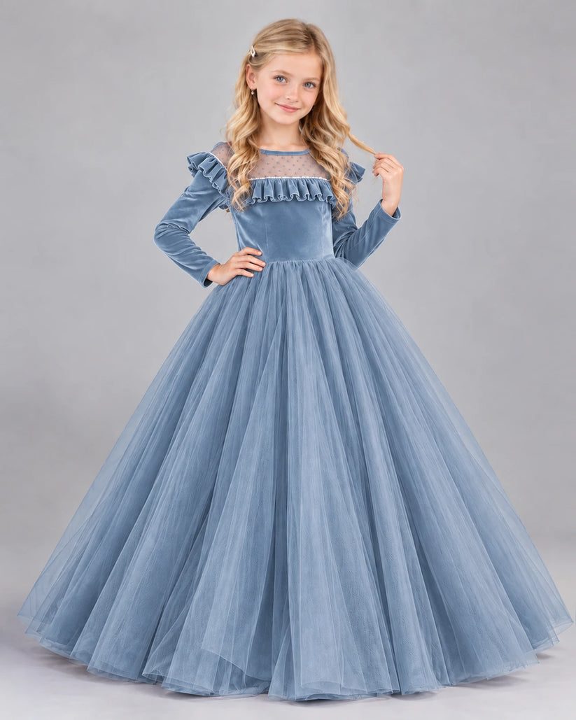 Dusty Blue Ball Gown Girls Formal Dress Front