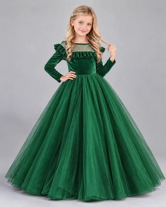 Emerald Green Ball Gown Girls Formal Dress Front