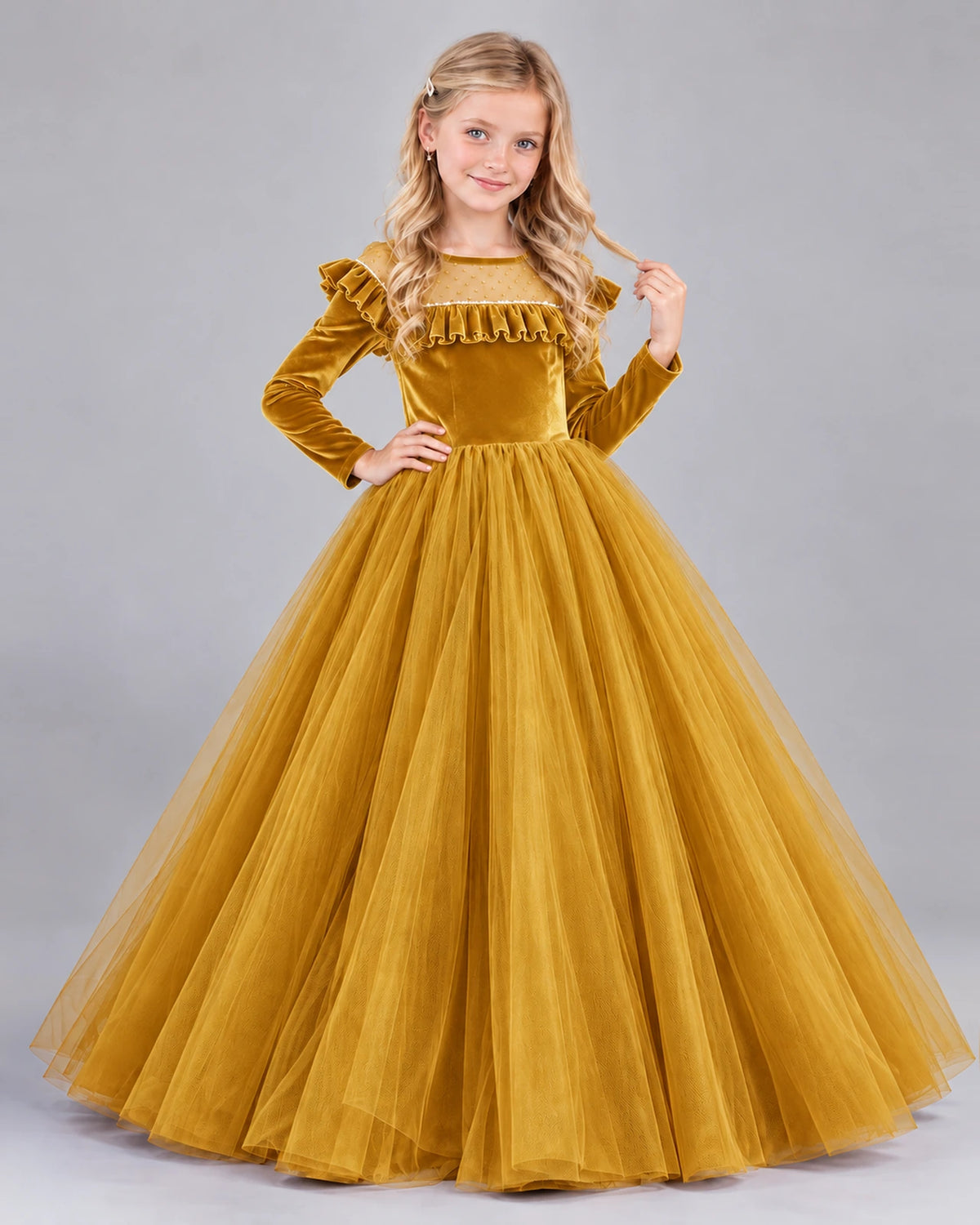 Gold Ball Gown Girls Formal Dress Front