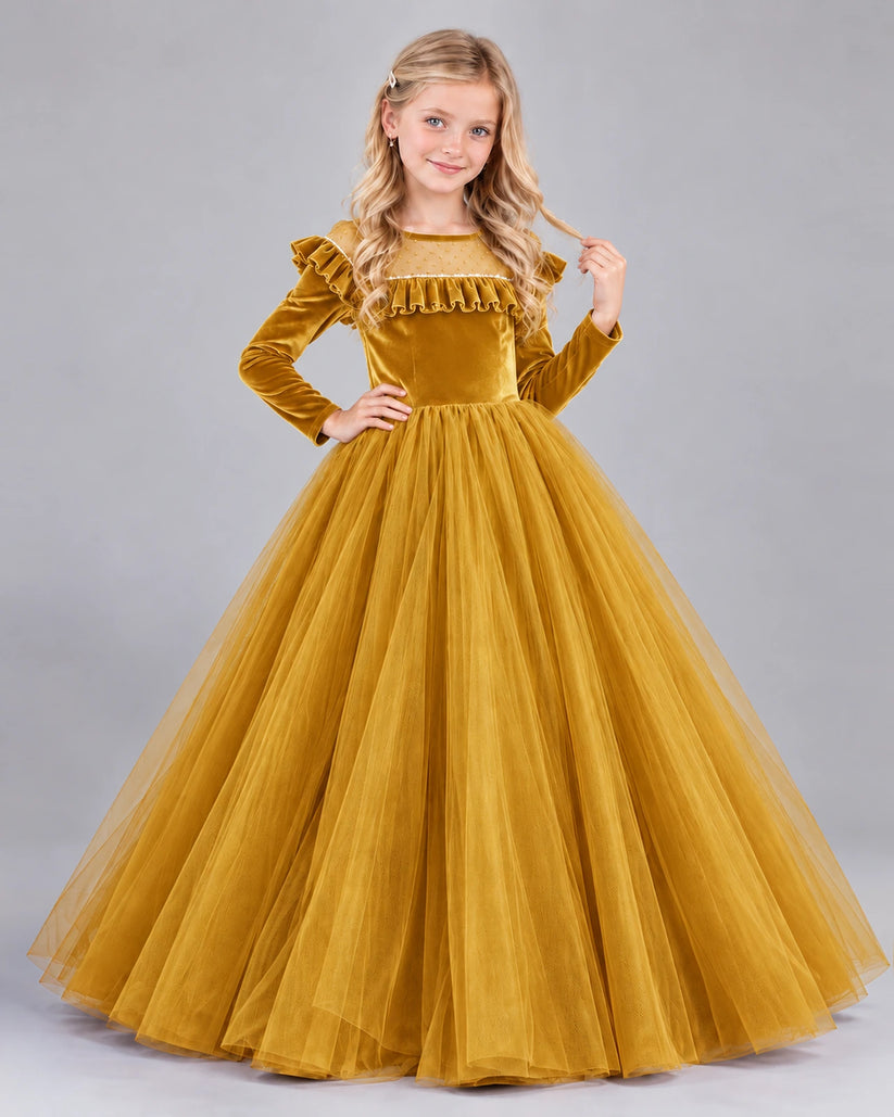 Gold Ball Gown Girls Formal Dress Front