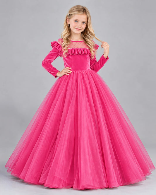 Hot Pink Ball Gown Girls Formal Dress Front