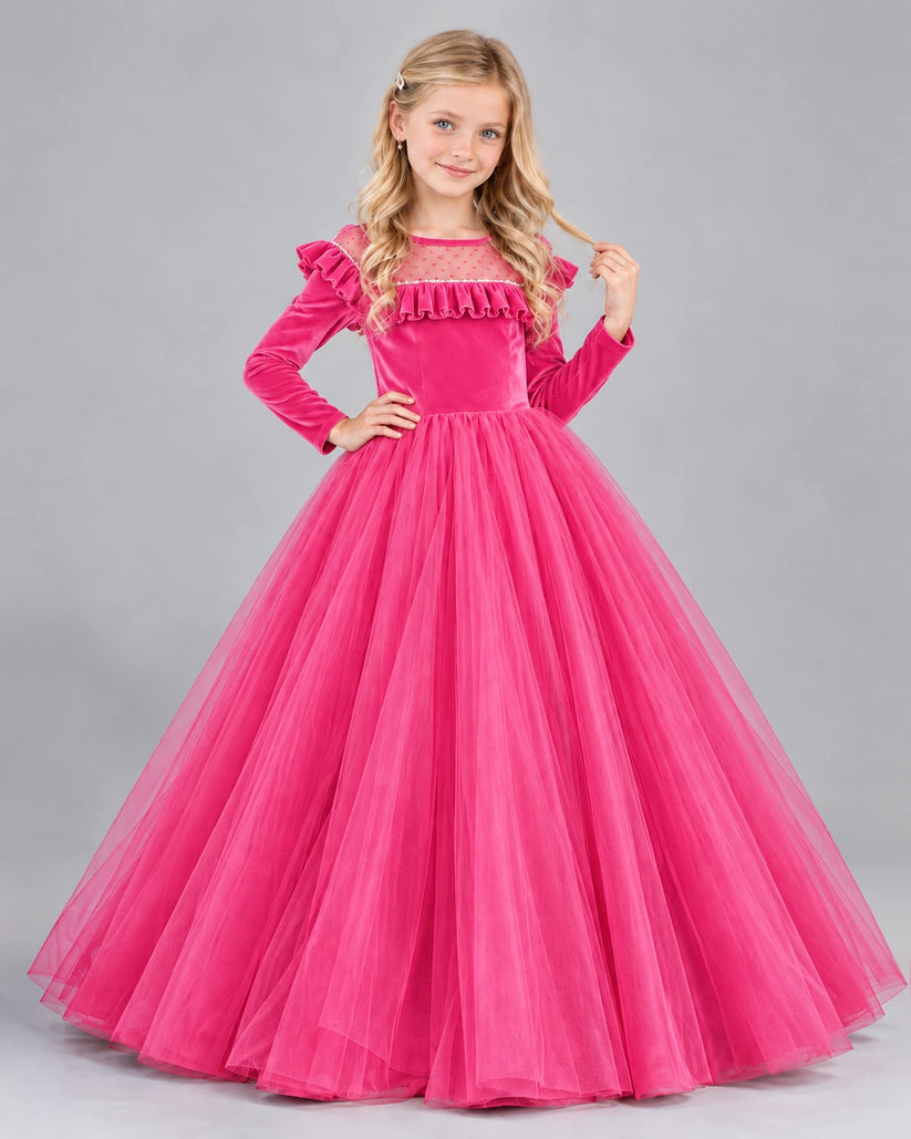 Hot Pink Ball Gown Girls Formal Dress Front
