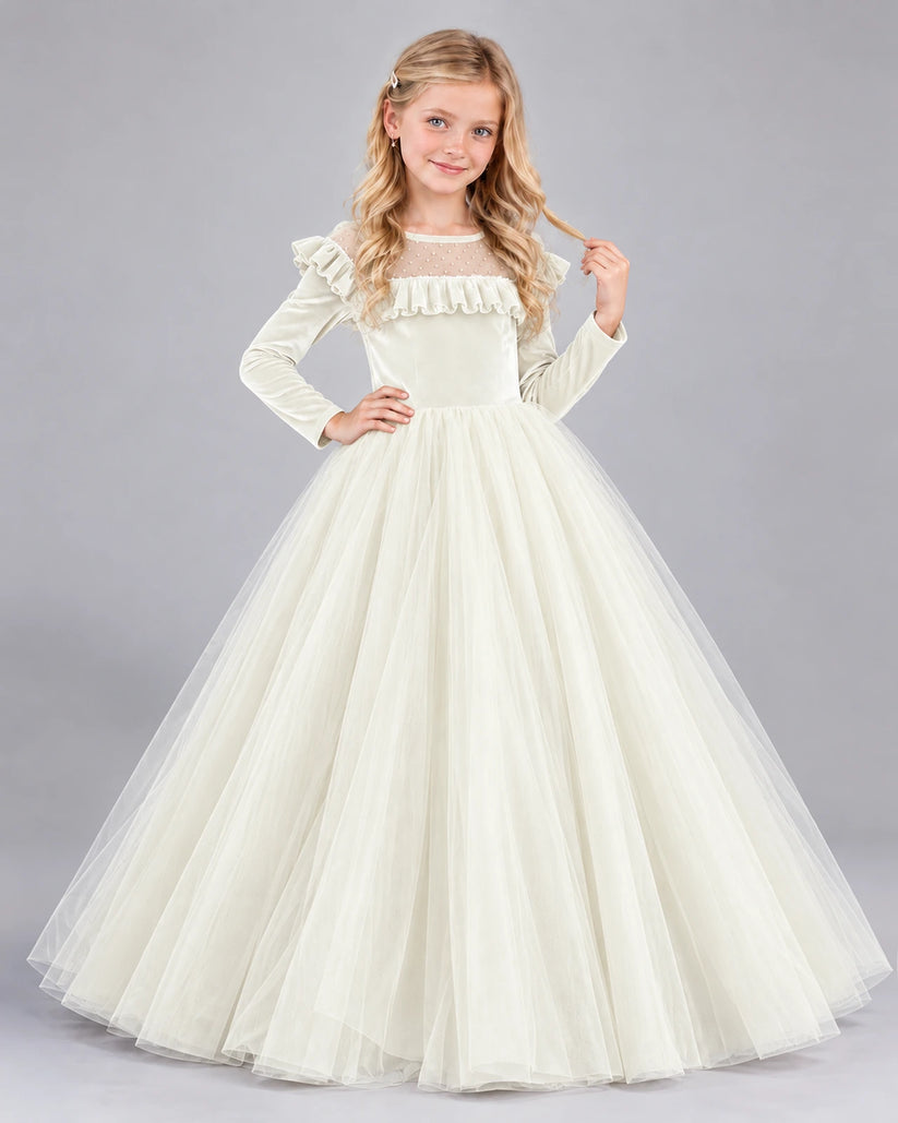 Ivory Ball Gown Girls Formal Dress Front