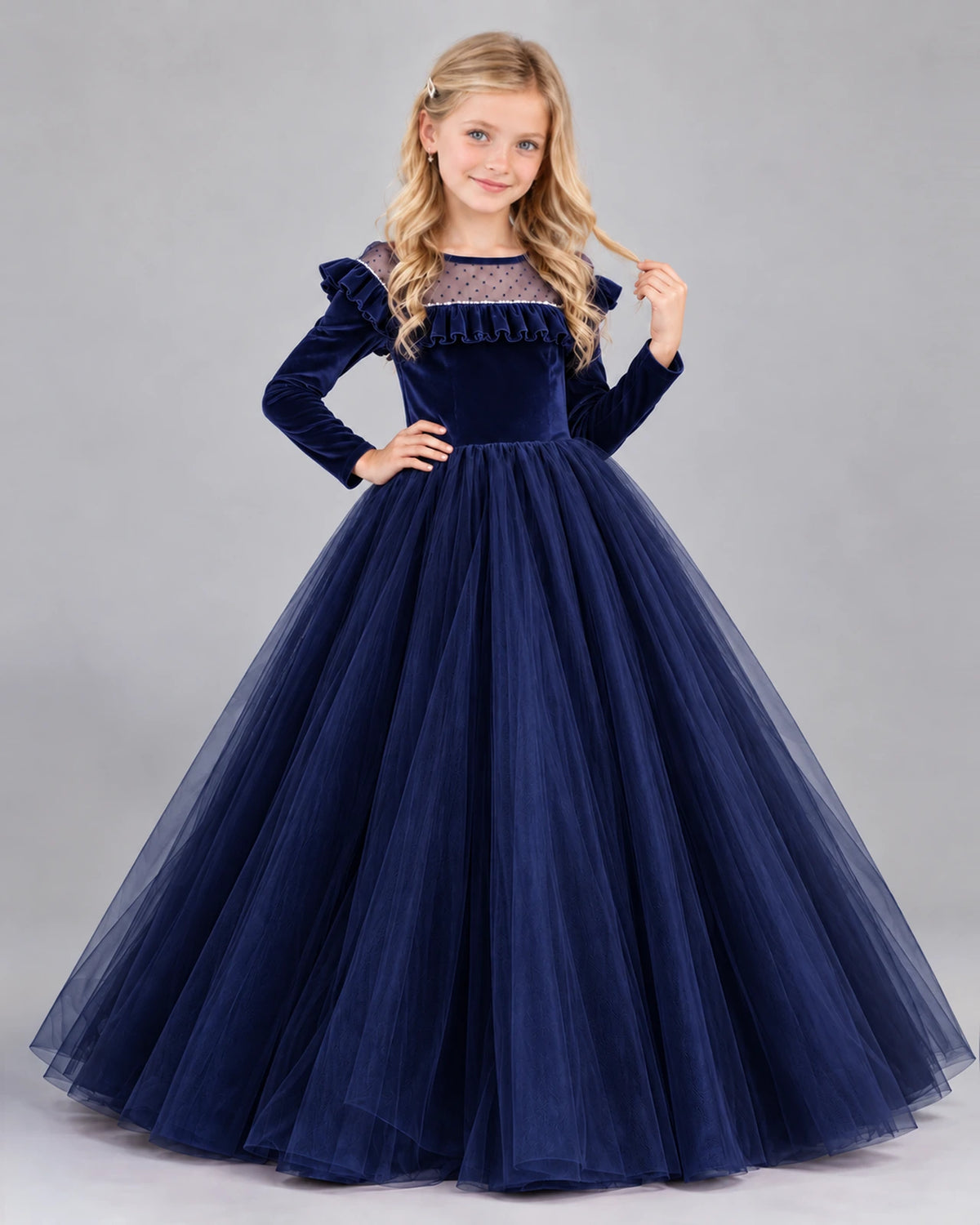 Navy Blue Ball Gown Girls Formal Dress Front