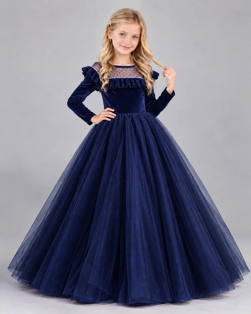 Navy Blue Ball Gown Girls Formal Dress Front