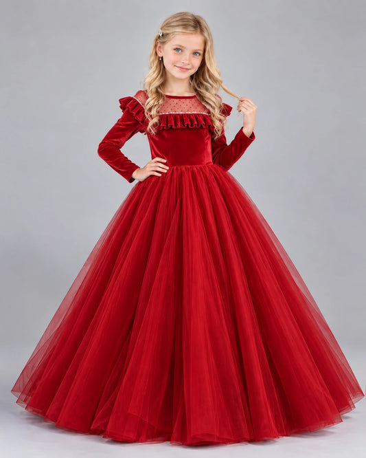 Red Ball Gown Girls Formal Dress Front