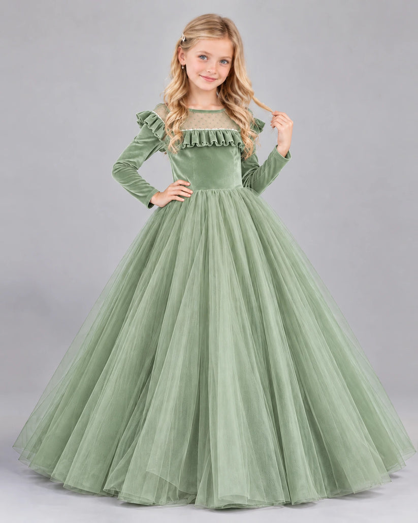 Sage Green Ball Gown Girls Formal Dress Front