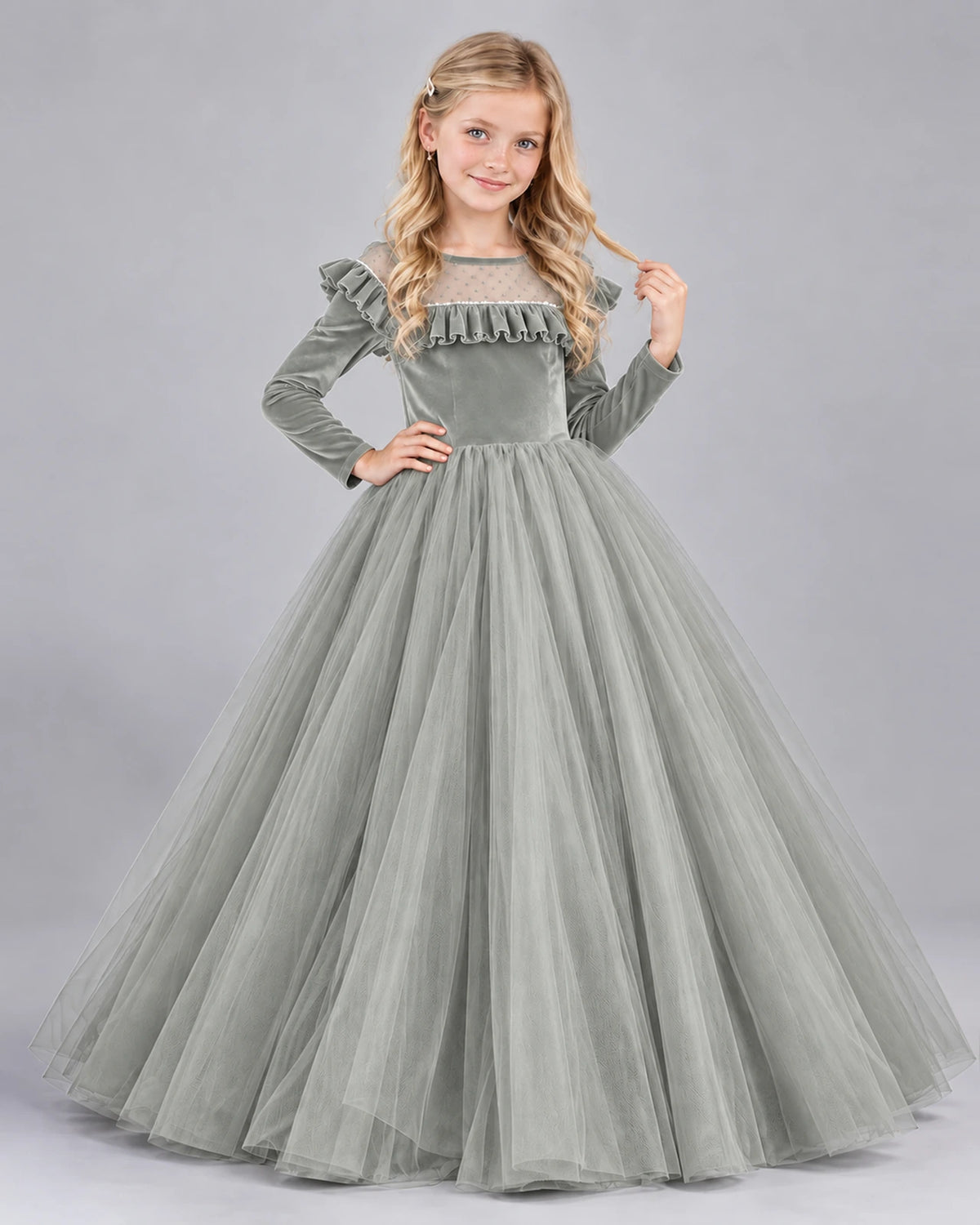 Silver Ball Gown Girls Formal Dress Front