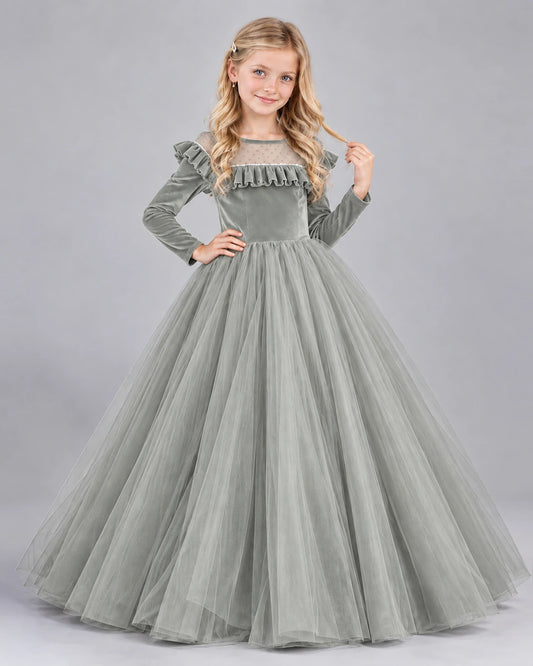 Silver Ball Gown Girls Formal Dress Front