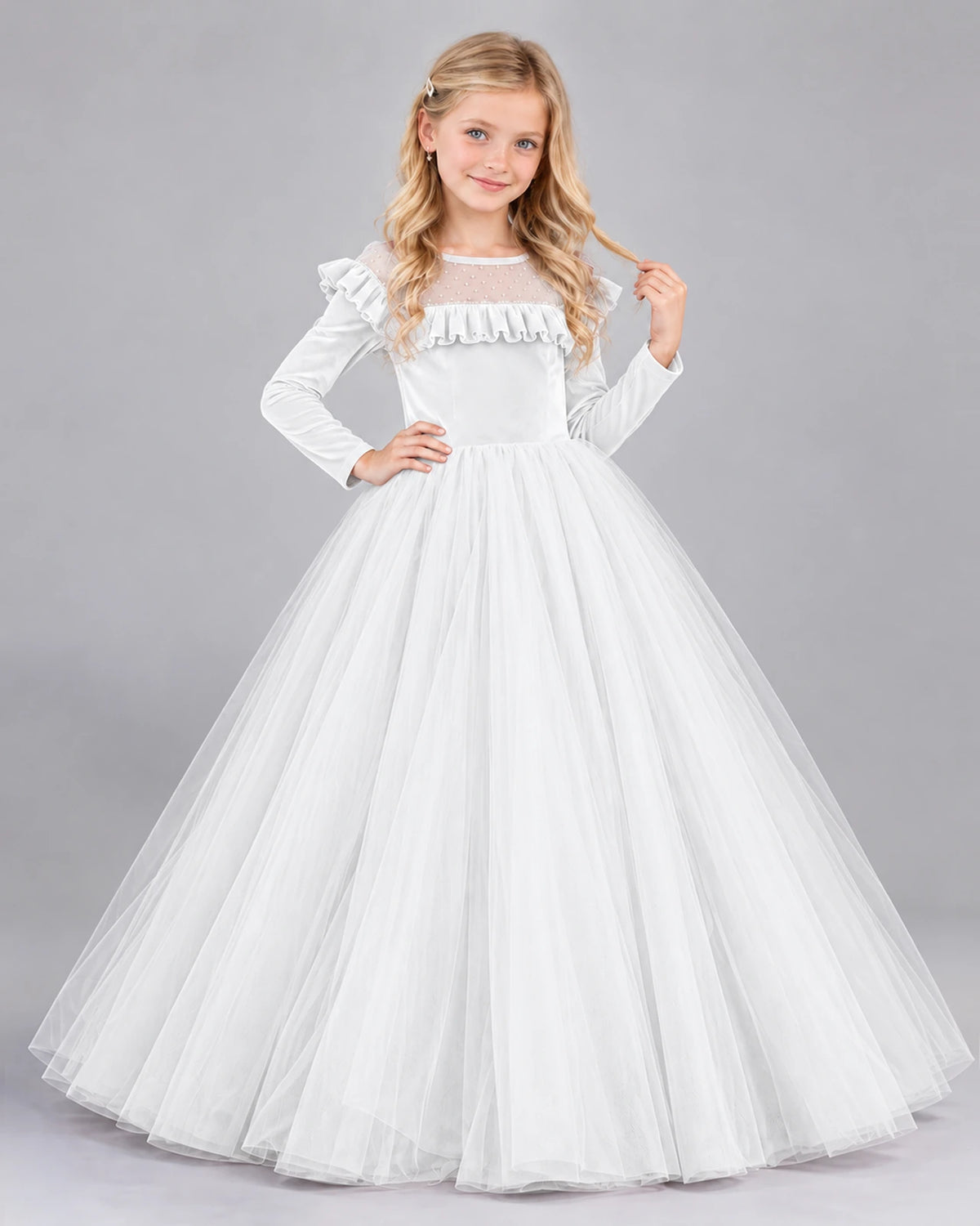 White Ball Gown Girls Formal Dress Front