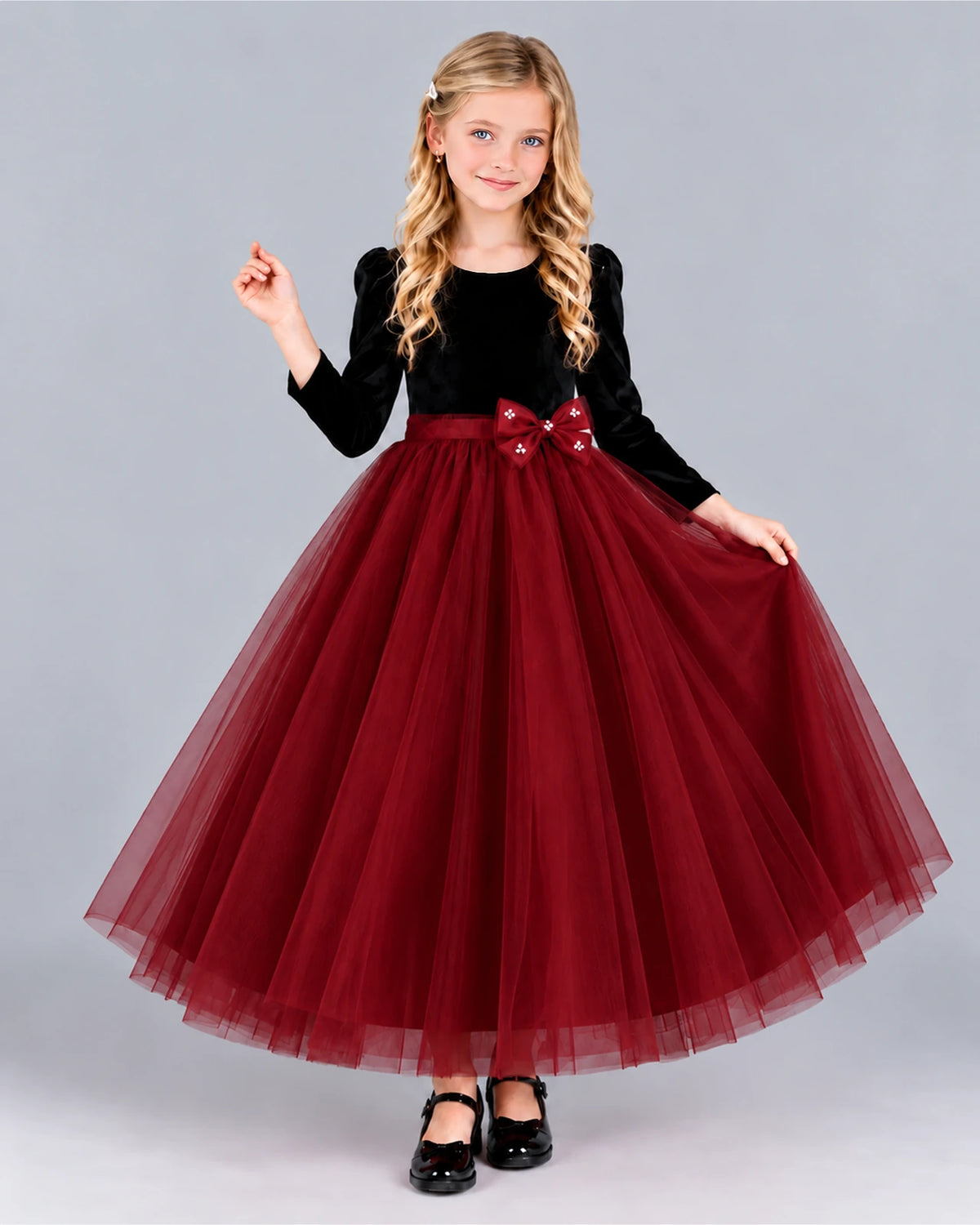 Burgundy Ball Gown Girls Formal Dress Front