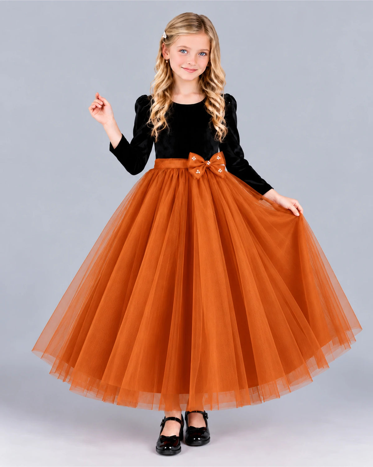 Burnt Orange Ball Gown Girls Formal Dress Front