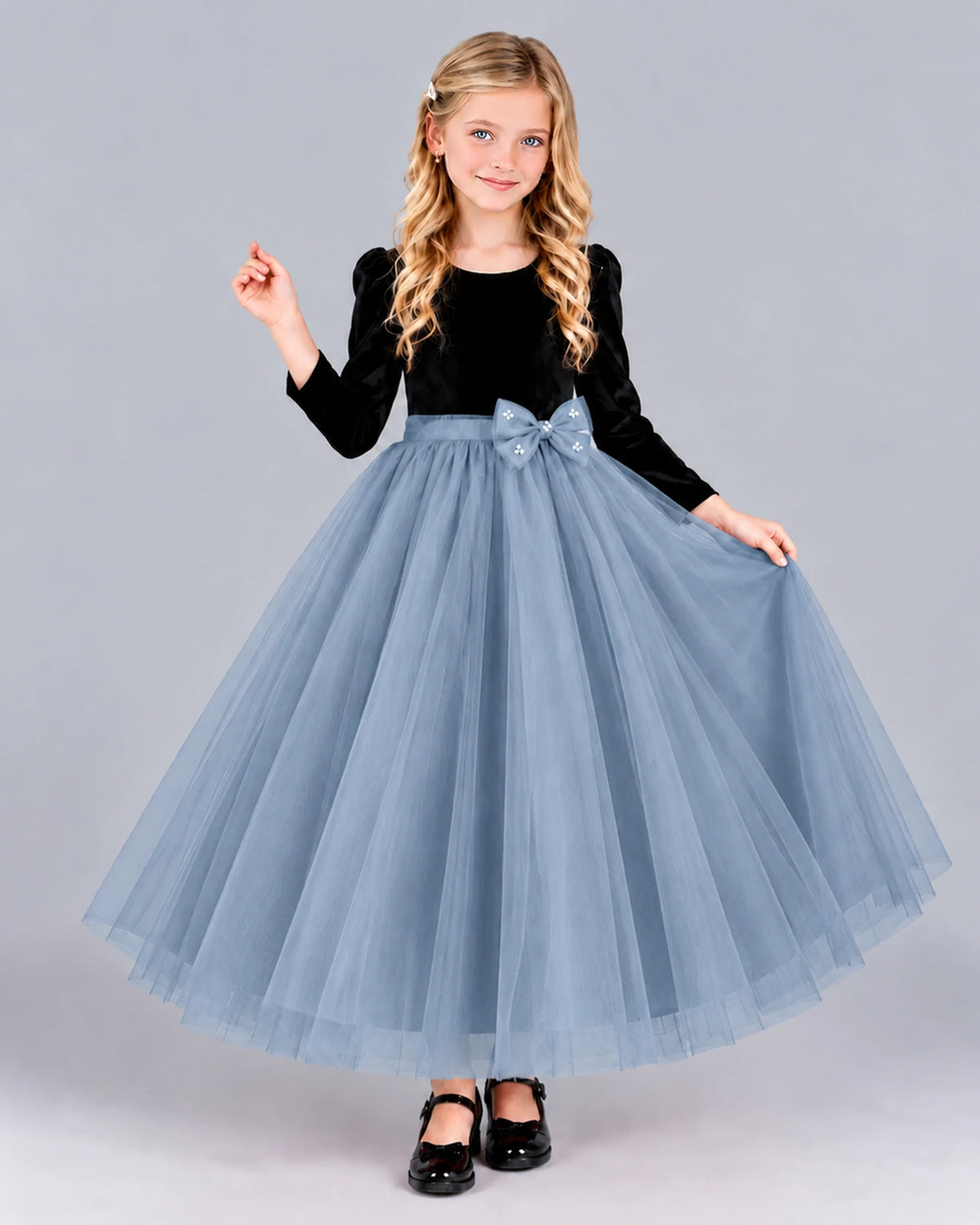Dusty Blue Ball Gown Girls Formal Dress Front
