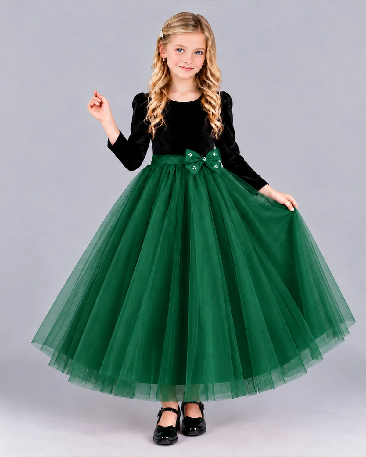 Emerald Green Ball Gown Girls Formal Dress Front