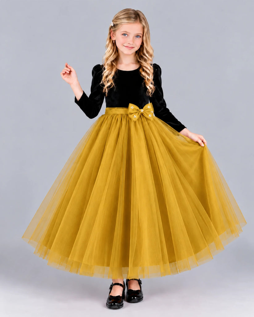 Gold Ball Gown Girls Formal Dress Front