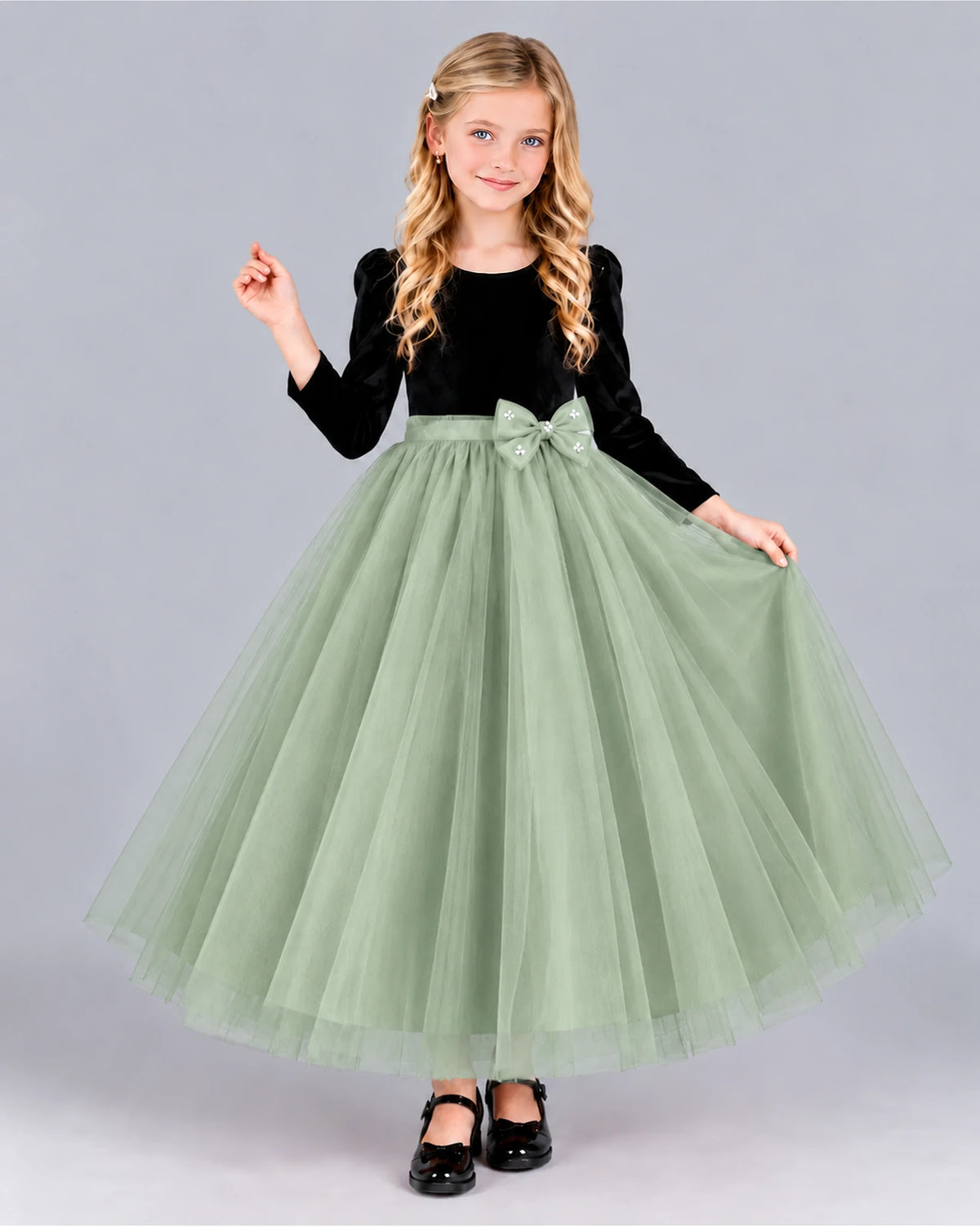 Sage Green Ball Gown Girls Formal Dress Front