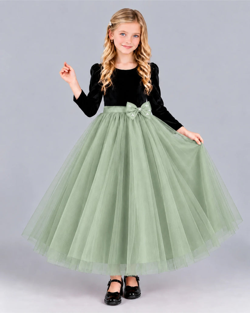 Sage Green Ball Gown Girls Formal Dress Front