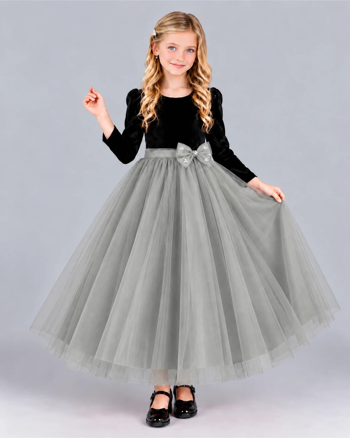 Silver Ball Gown Girls Formal Dress Front