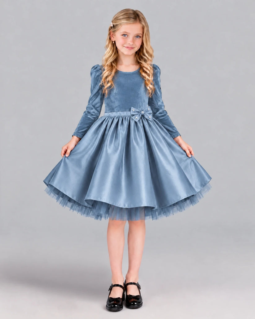 Dusty Blue A-line Girls Formal Dress Front