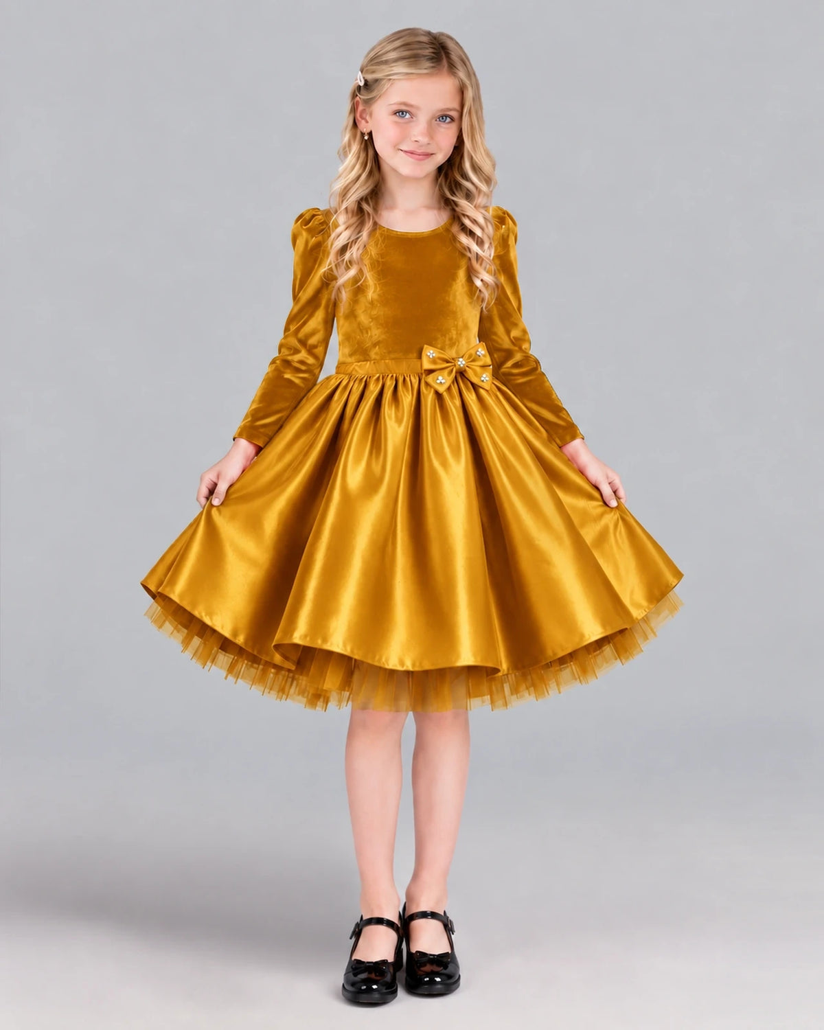 Gold A-line Girls Formal Dress Front
