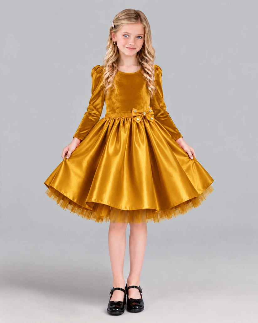 Gold A-line Girls Formal Dress Front