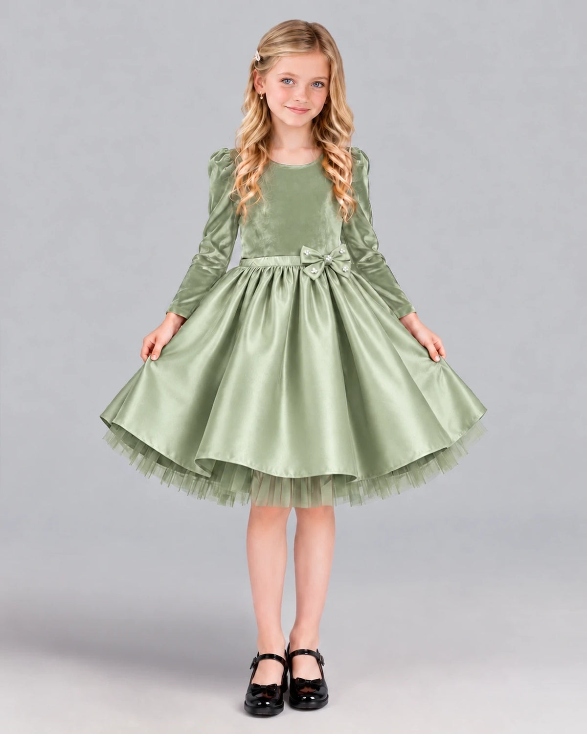 Sage Green A-line Girls Formal Dress Front