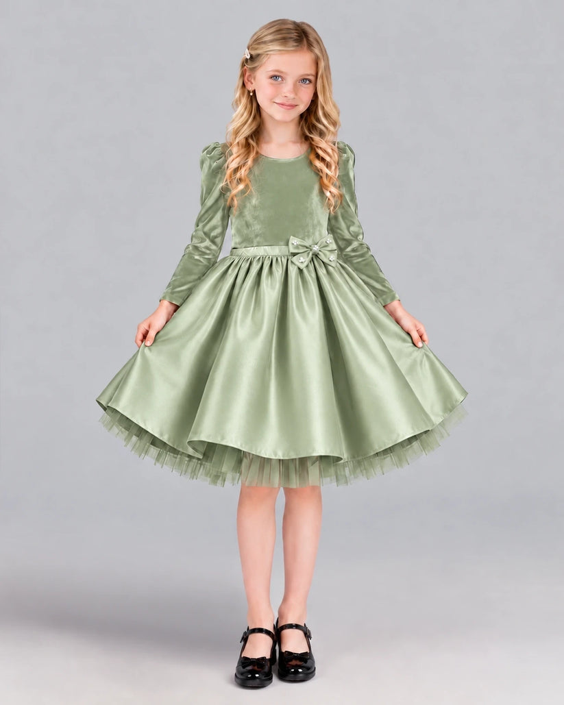 Sage Green A-line Girls Formal Dress Front