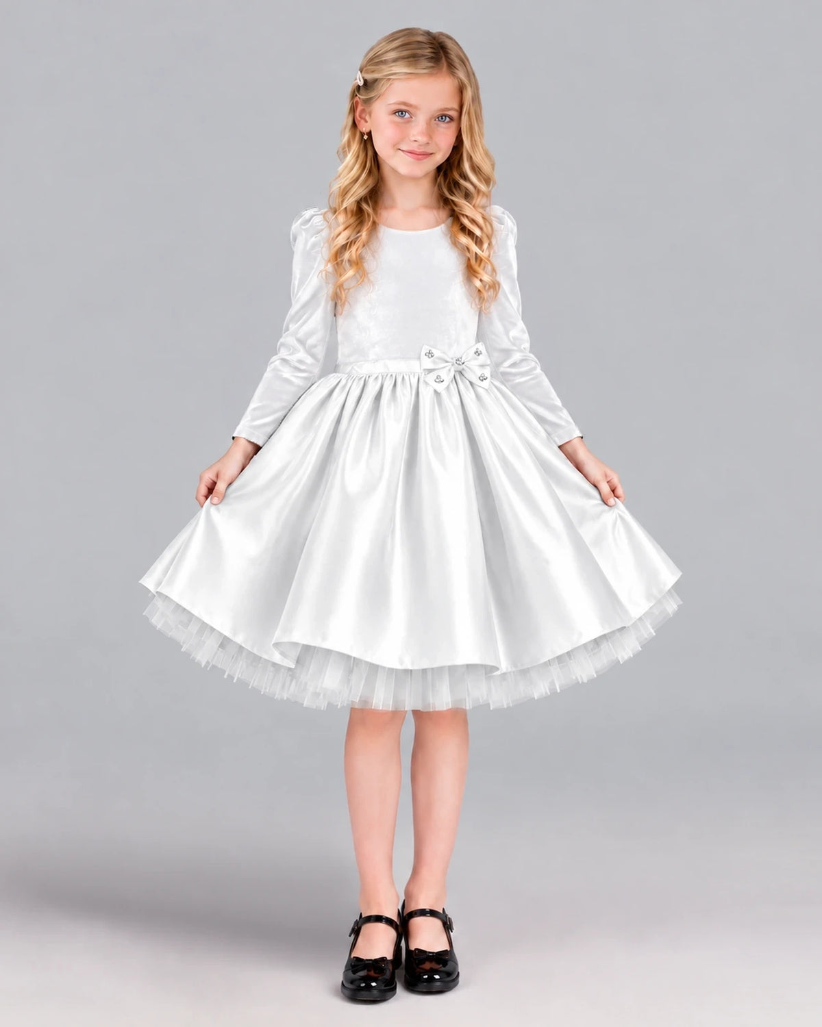White A-line Girls Formal Dress Front