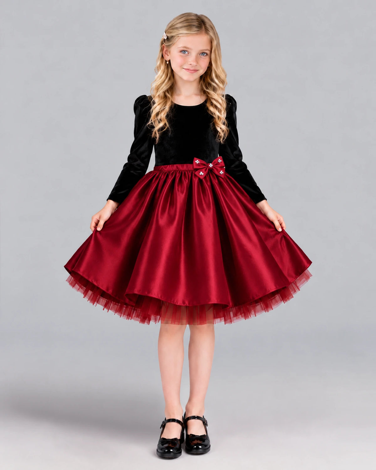 Burgundy A-line Girls Formal Dress Front