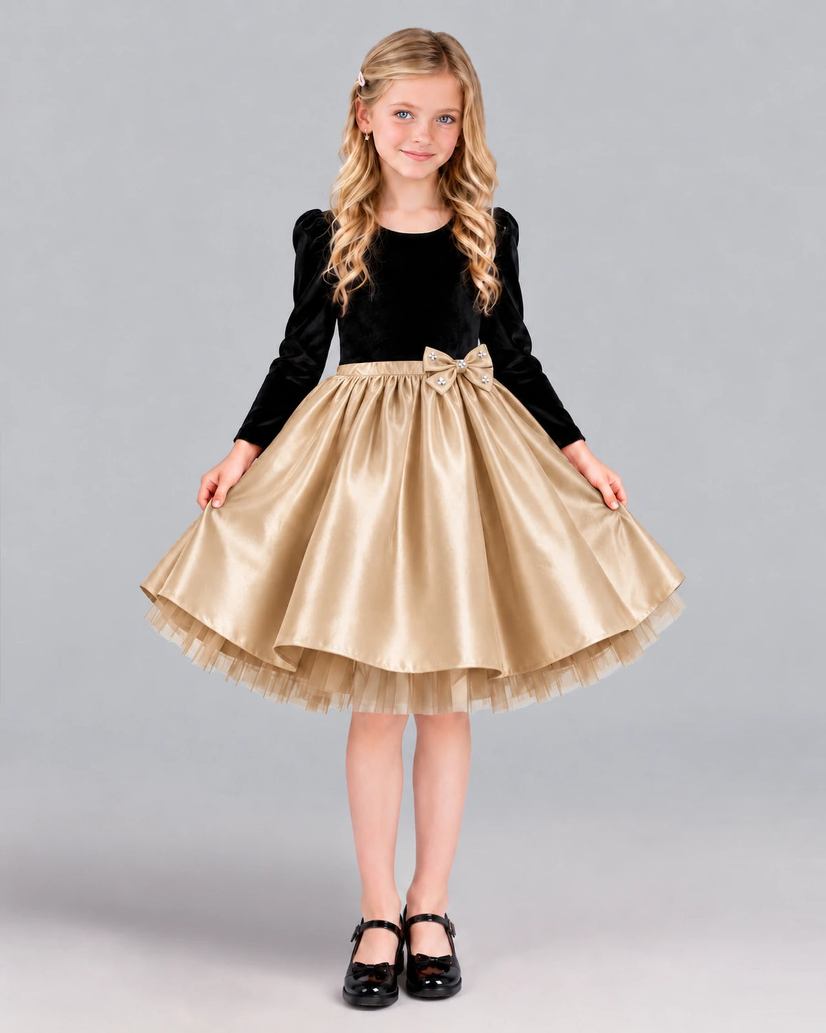 Champagne A-line Girls Formal Dress Front