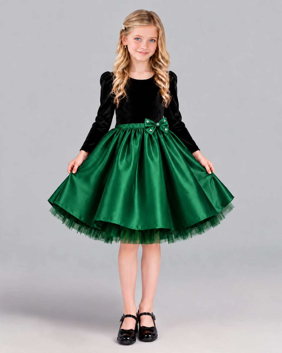 Dark Green A-line Girls Formal Dress Front