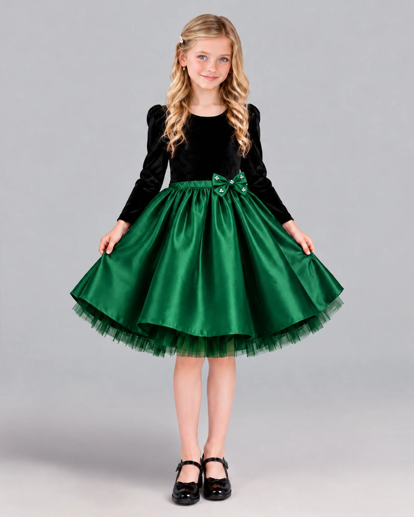 Dark Green A-line Girls Formal Dress Front