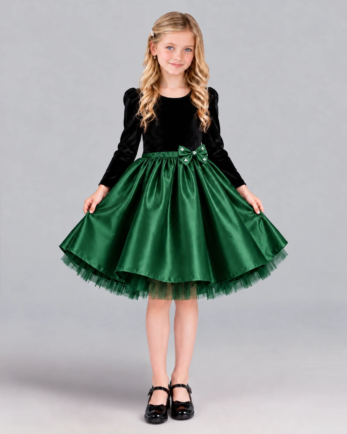 Emerald Green A-line Girls Formal Dress Front