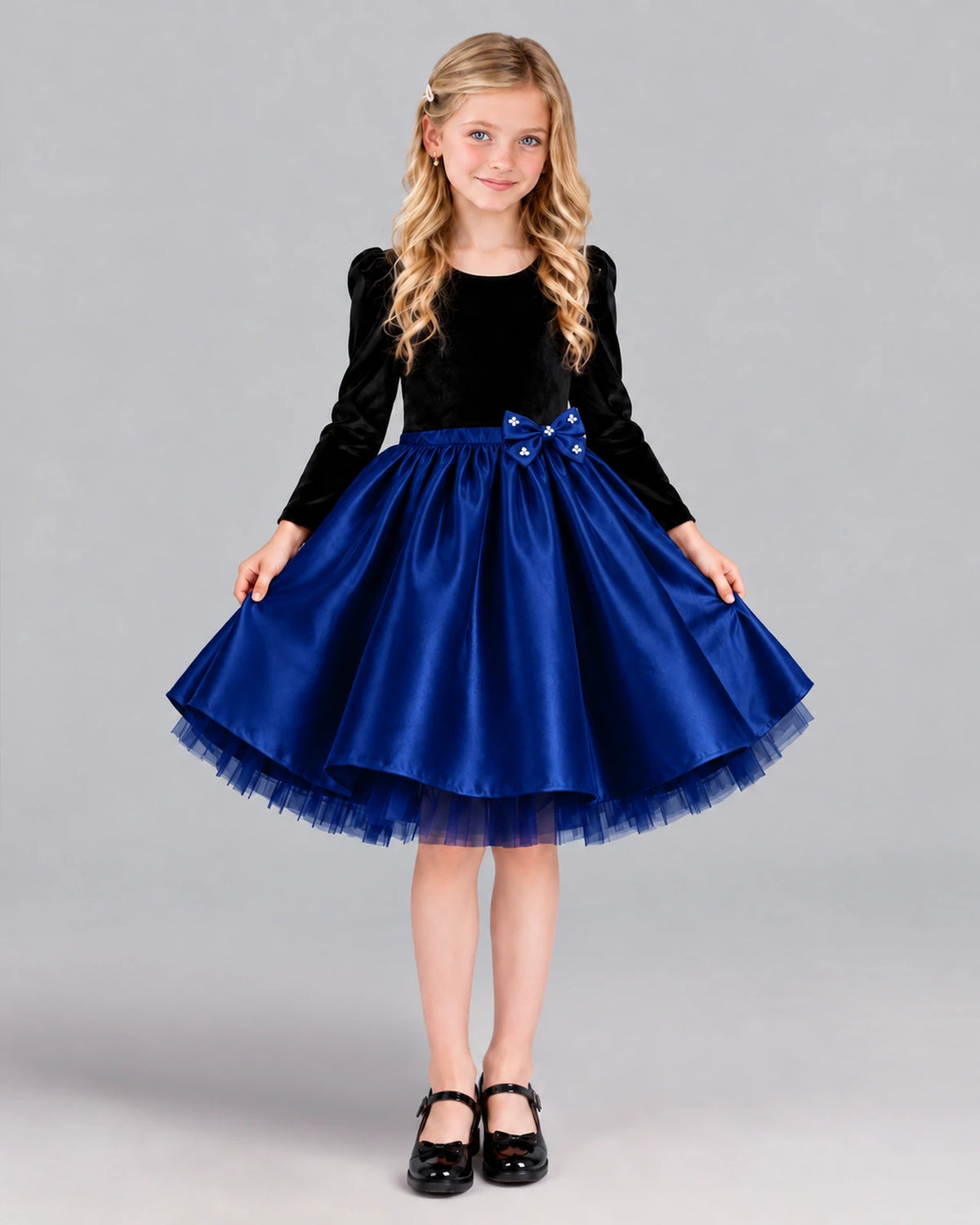 Navy Blue A-line Girls Formal Dress Front