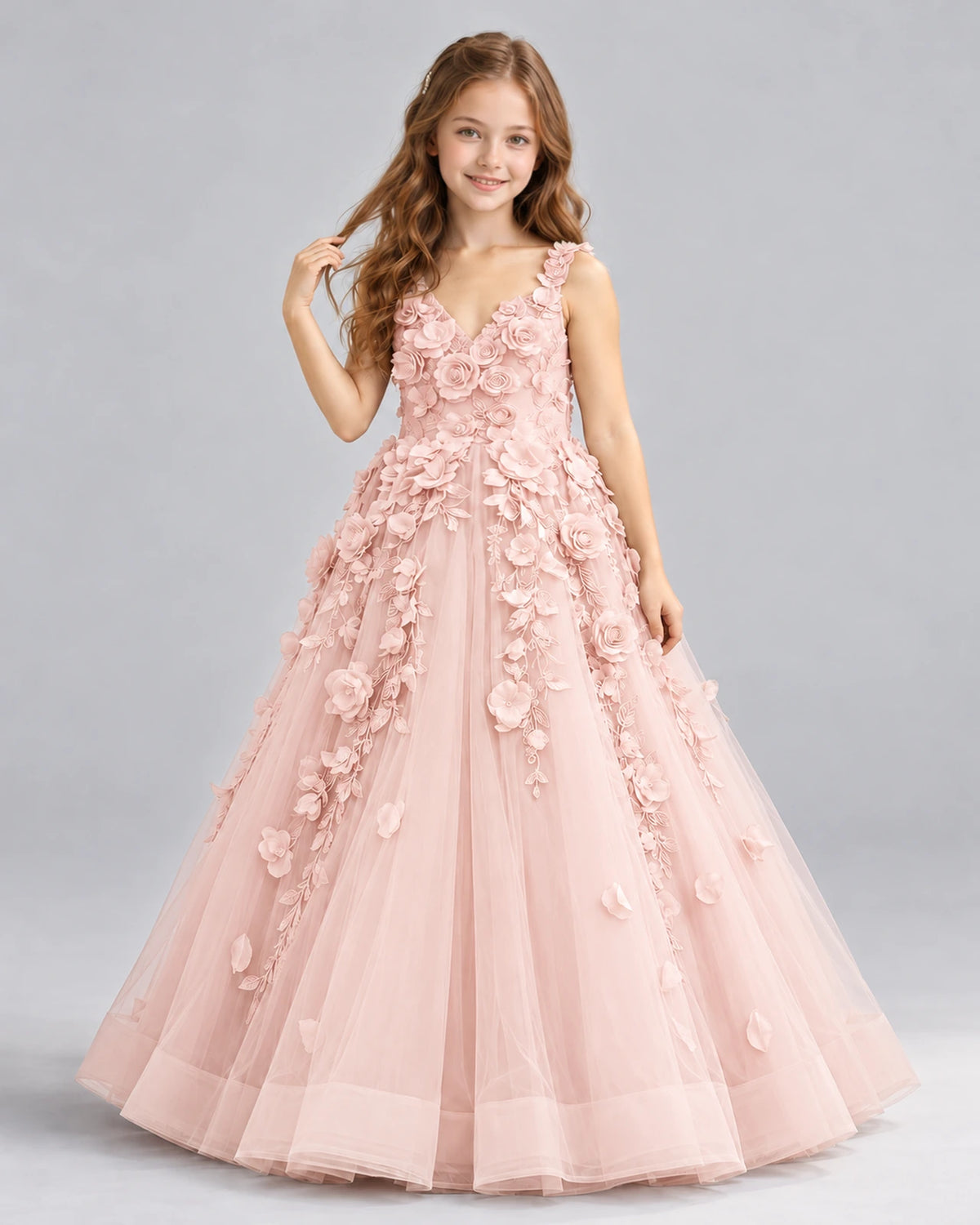 Blush Pink Ball Gown Girls Formal Dress Front