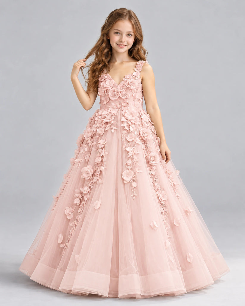 Blush Pink Ball Gown Girls Formal Dress Front