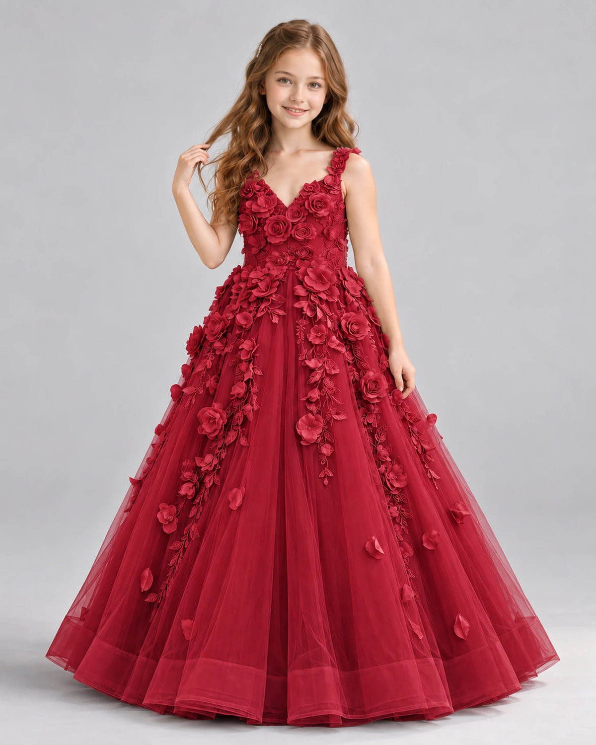 Burgundy Ball Gown Girls Formal Dress Front