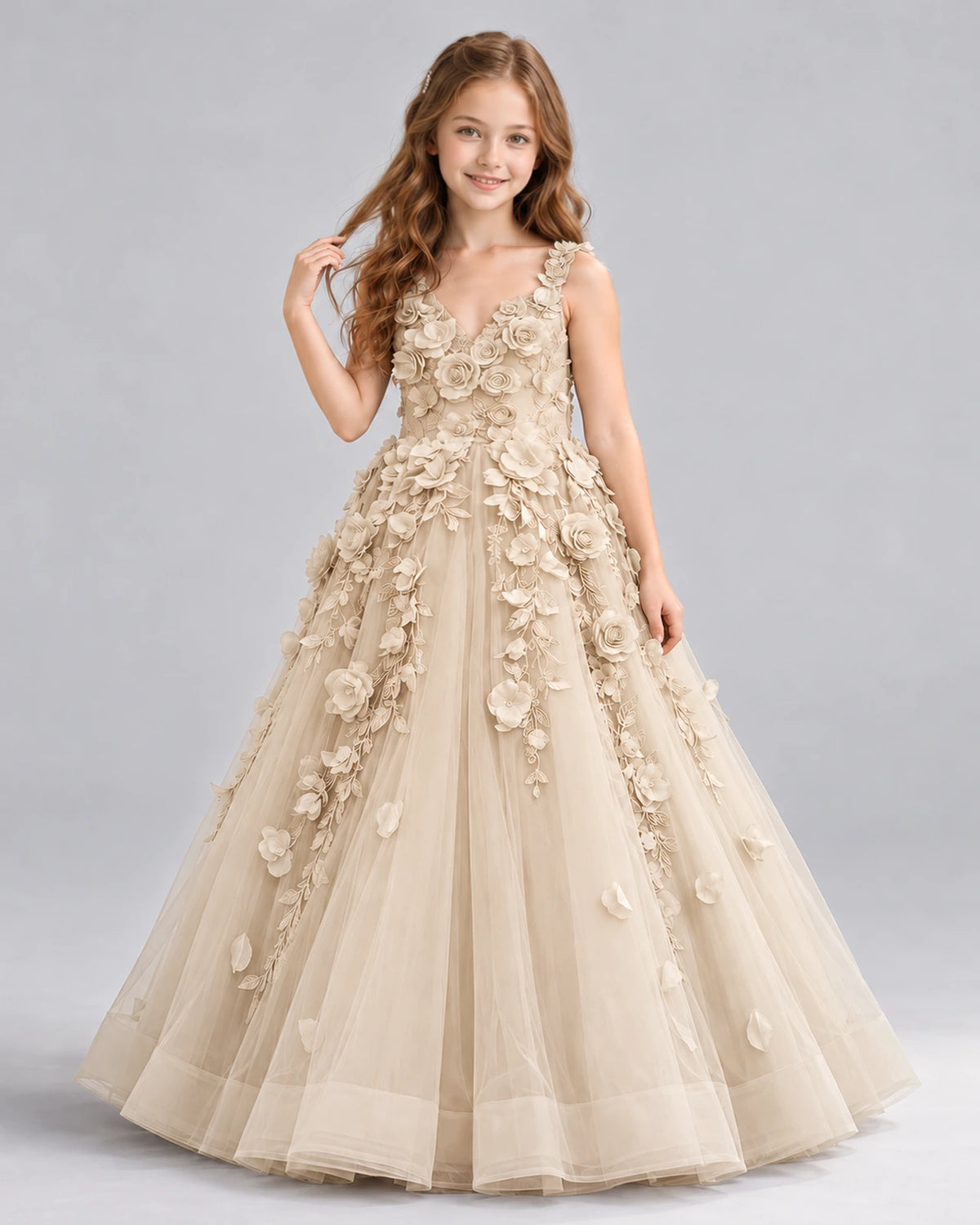 Champagne Ball Gown Girls Formal Dress Front