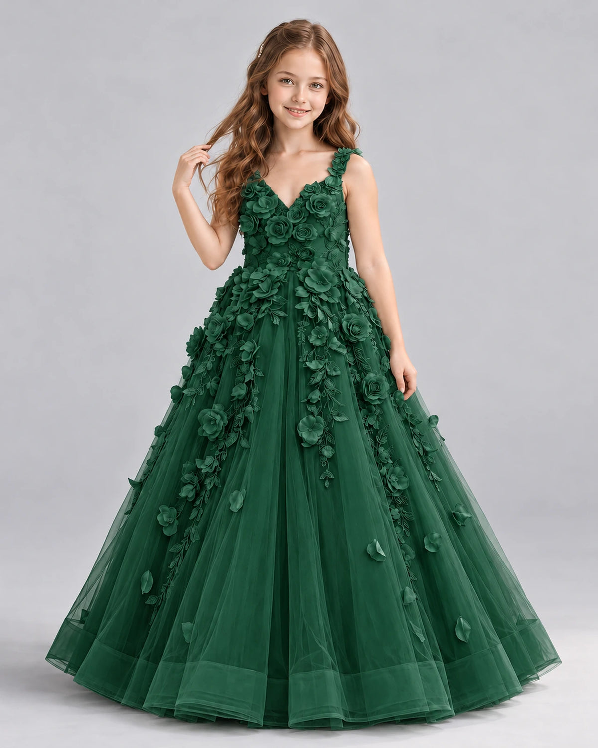 Dark Green Ball Gown Girls Formal Dress Front