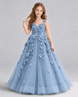 Dusty Blue Ball Gown Girls Formal Dress Front