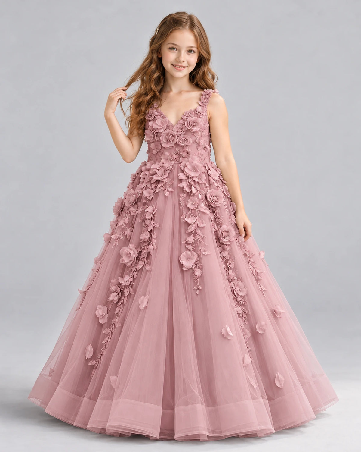 Dusty Rose Ball Gown Girls Formal Dress Front