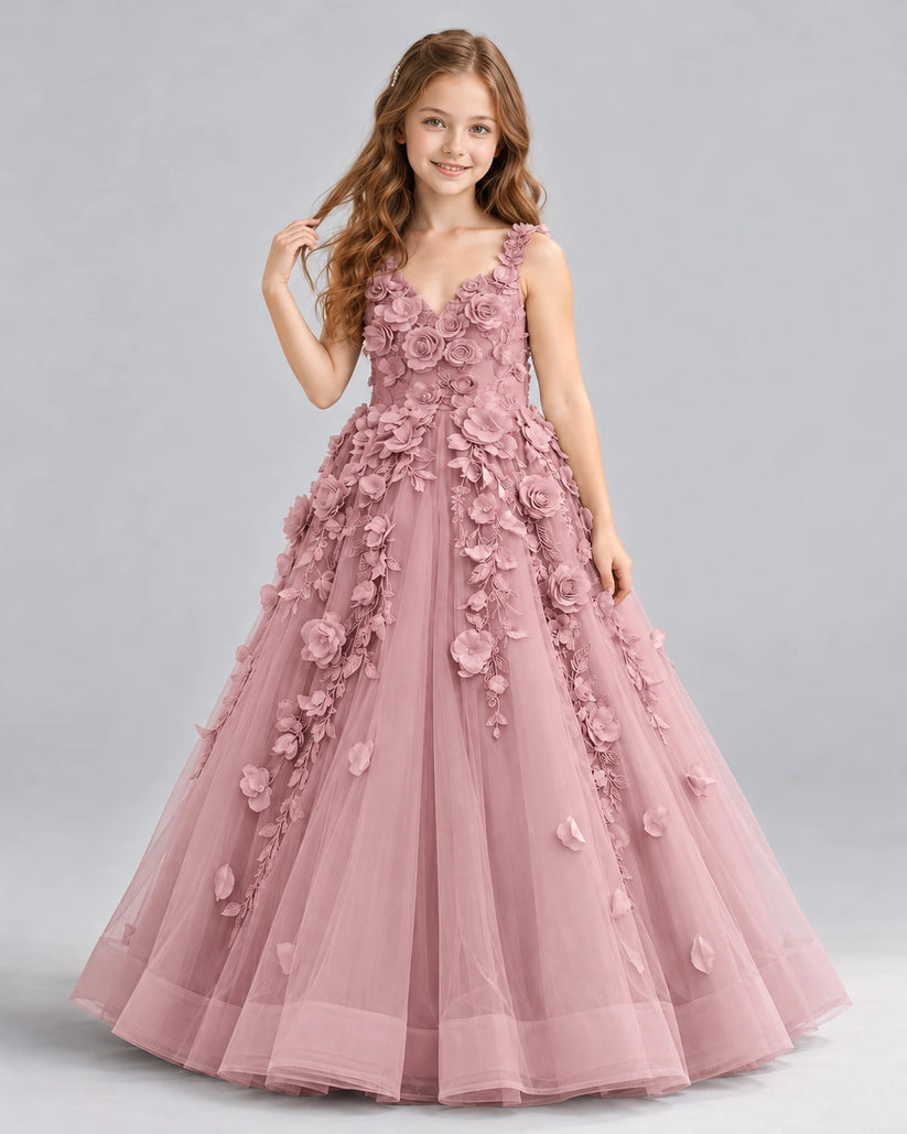 Dusty Rose Ball Gown Girls Formal Dress Front