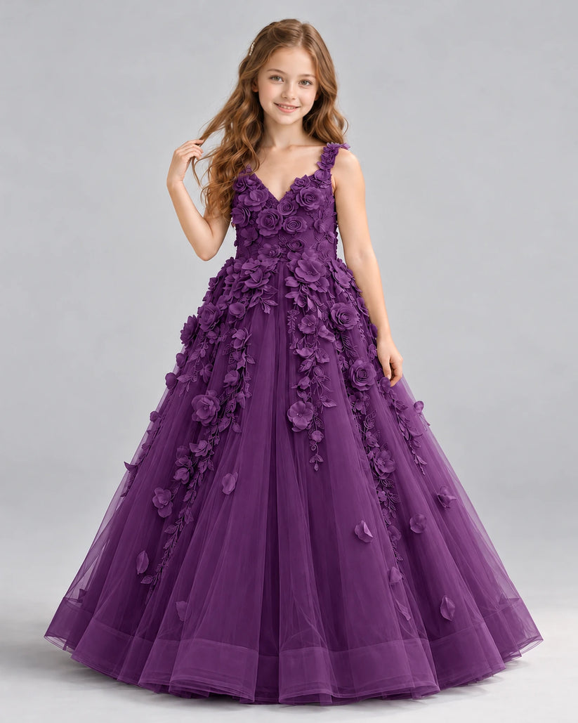 Grape Ball Gown Girls Formal Dress Front