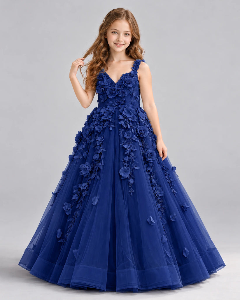 Navy Blue Ball Gown Girls Formal Dress Front