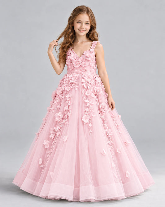 Pink Ball Gown Girls Formal Dress Front