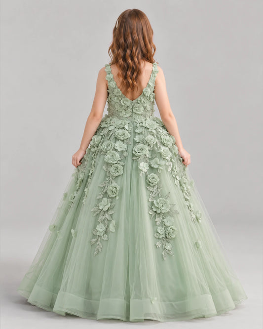Sage Green Ball Gown Girls Formal Dress Back [Shared]