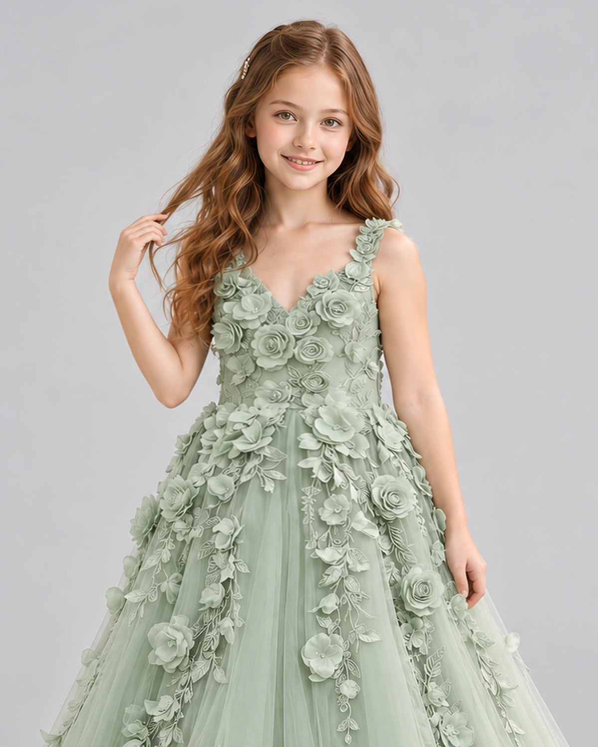 Sage Green Ball Gown Girls Formal Dress Detail [Shared]