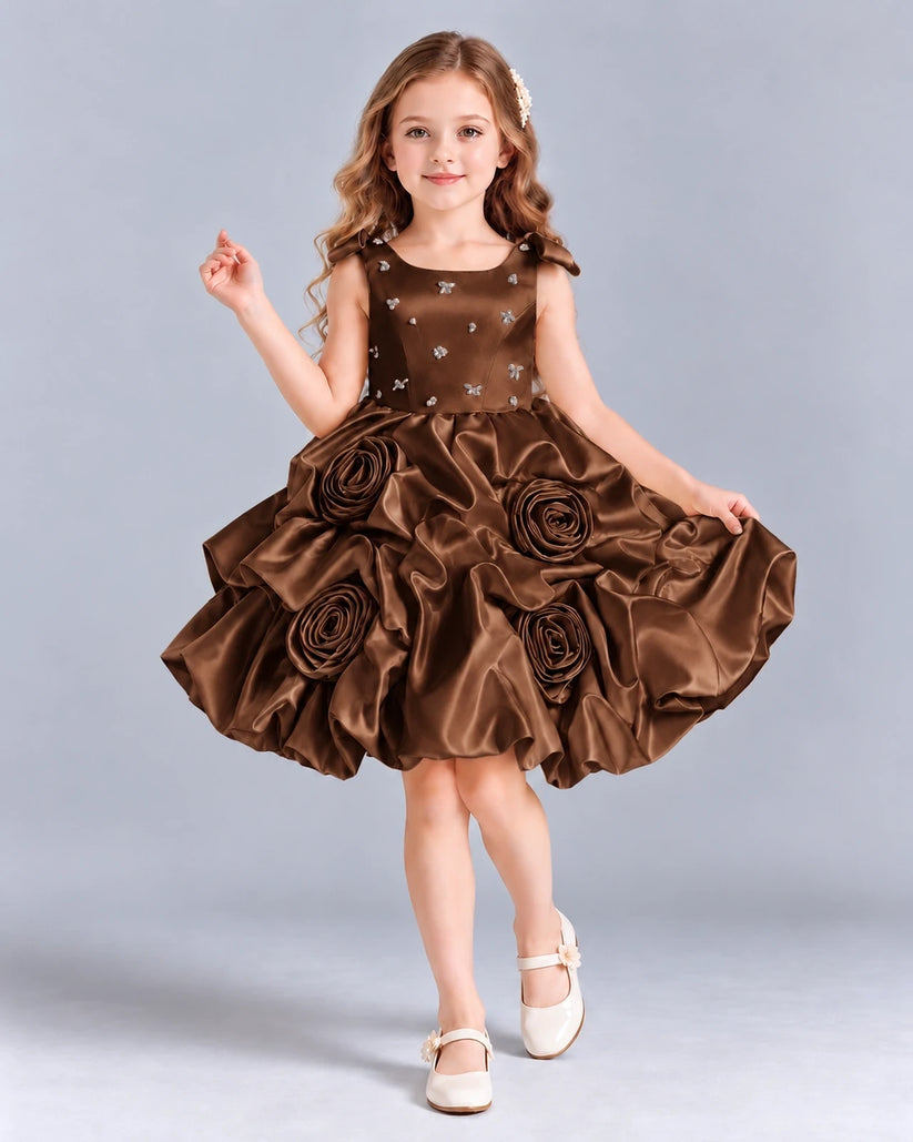 Chocolate Ball Gown Girls Formal Dress Front